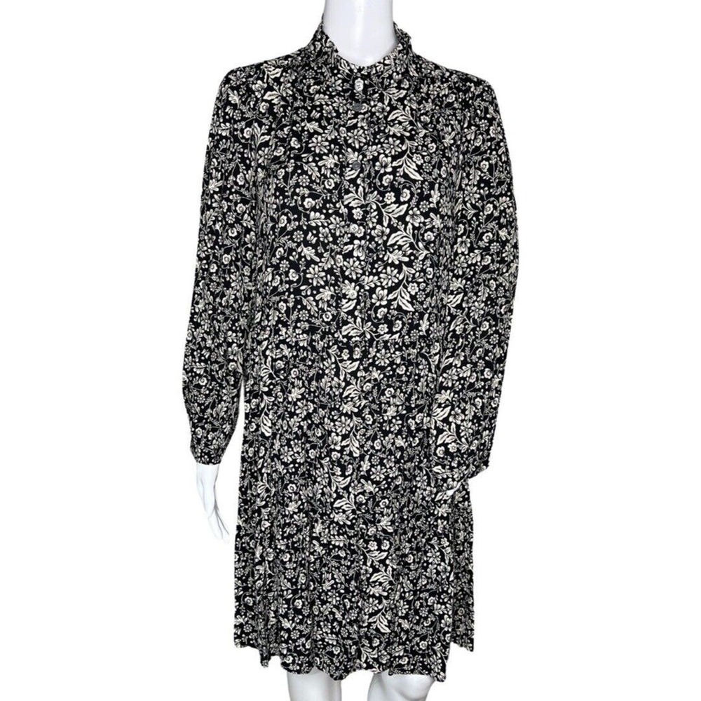 J Crew Dress Women Medium Black White Floral Flower Bohemian Bloomcore Peasant